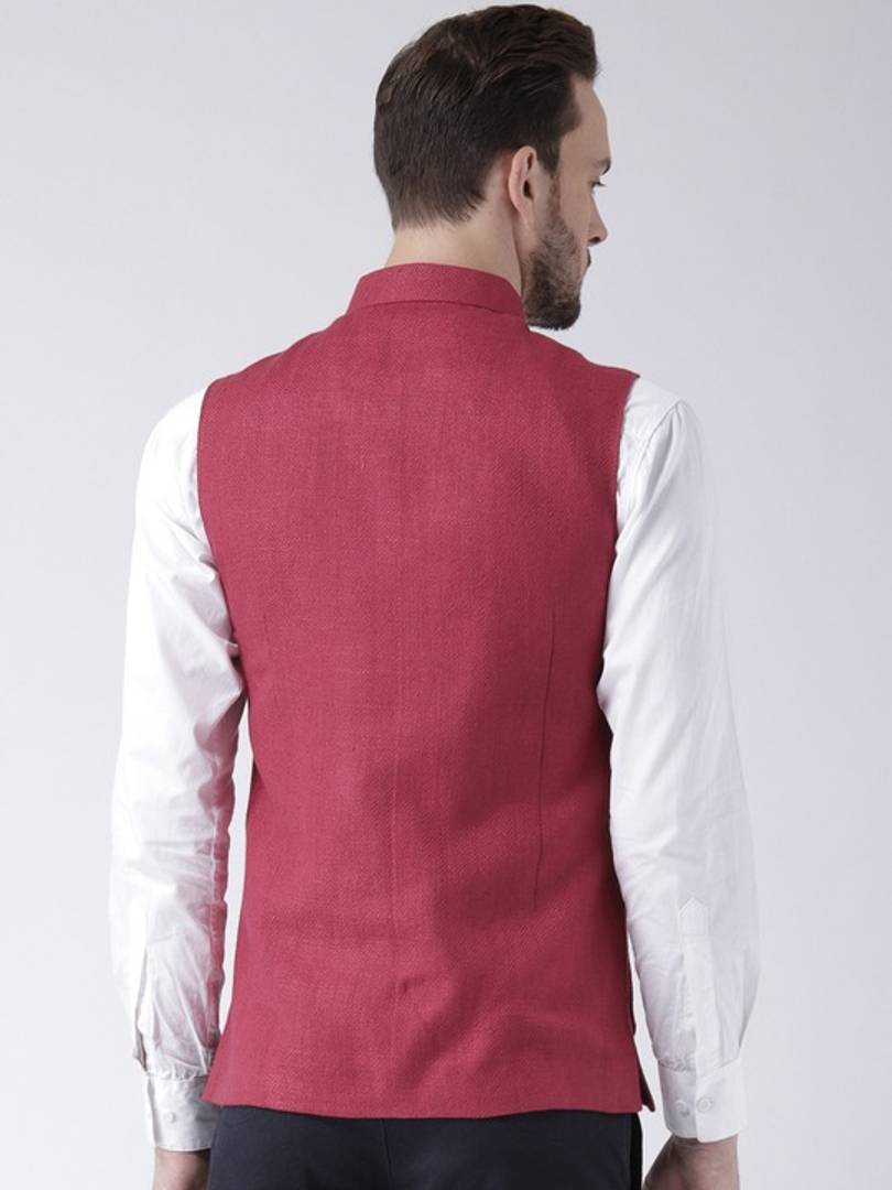 Men's Maroon 
Silk Blend
 Solid
 Nehru Jackets
